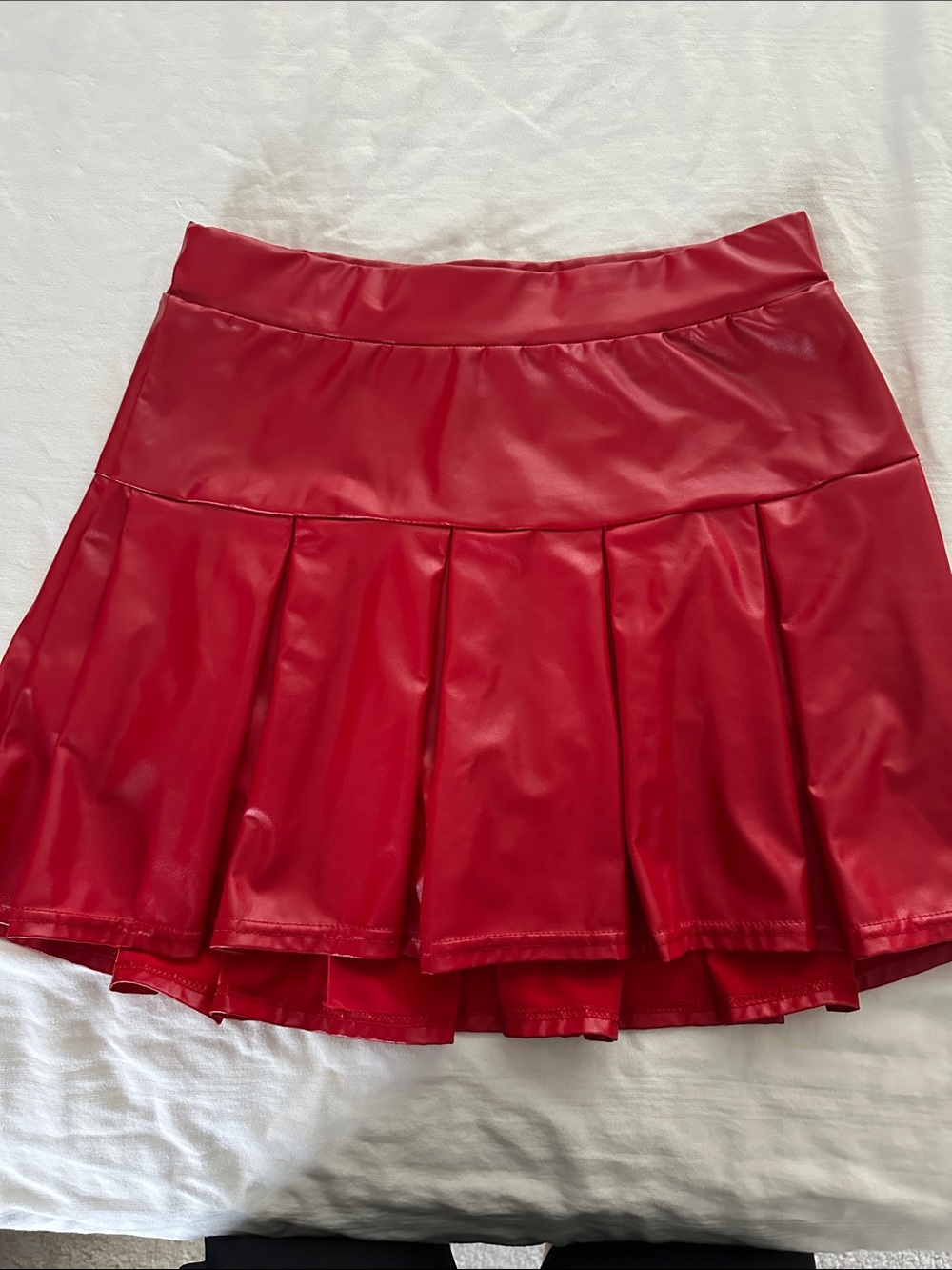 Red Pleated Vegan Leather Mini Skort